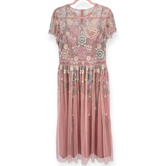 Mac Duggal NEW Pink Embellished Illusion High Neck Midi Dress $598 - Size 8 - Picture 3 of 14